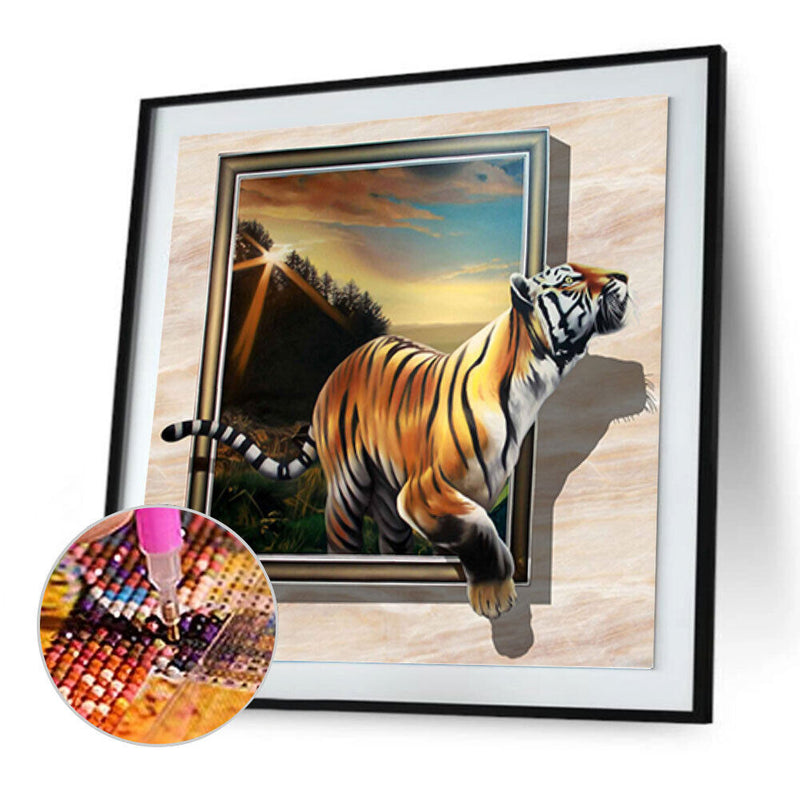 Running Tiger 5D DIY Full Drill Round Diamond Painting Embroidery Kits Gift