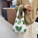 Retro Women Plush Leopard Shoulder Bag Autumn Winter Handbags (Green Heart)