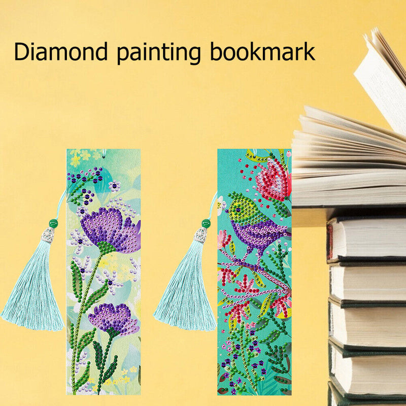 2pcs 5D Diamond Painting Leather Flowers Bookmarks Books Cross Stitch Craft Gift