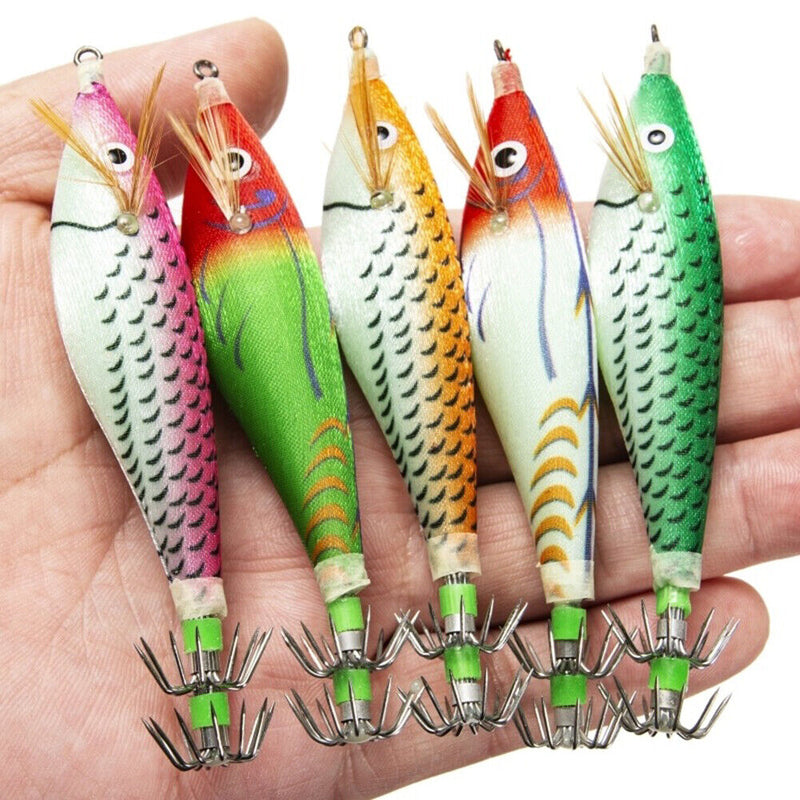 14pcs Luminous Wood Shrimp Bionic Fishing Lures Jig Hooks 8cm Bait Tackle