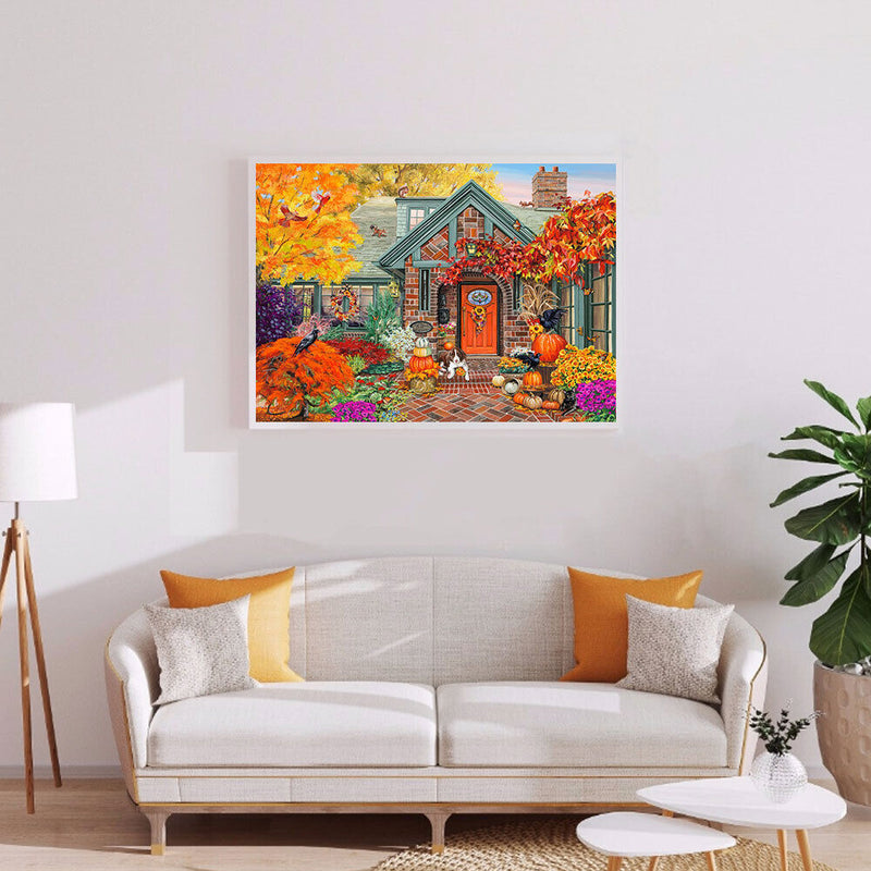 Autumn Courtyard Dog 5D DIY Diamond Painting Kits Full Round Drill Wall Decor