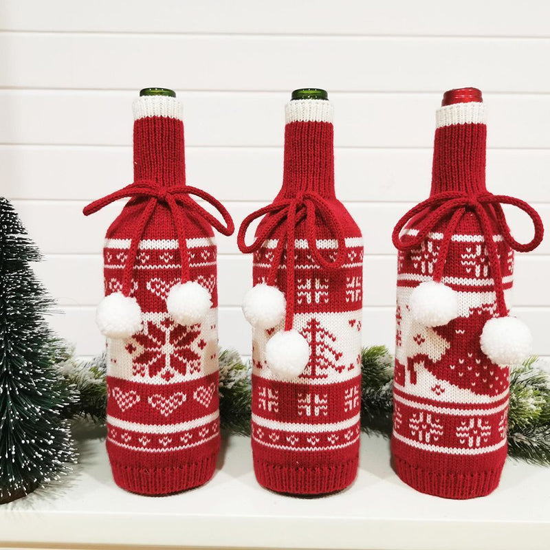Year Knitting Merry Christmas Wine Bottle Cover Xmas Decorations Stoppers Bag