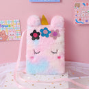 Fashion Children Cartoon Print Plush Coin Purse Fluffy Phone Messenger Bags