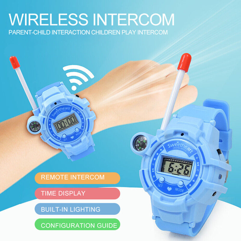 2pcs Watch Wireless Walkie Talkie Long Distance Call Kids Toys (Blue) Newly