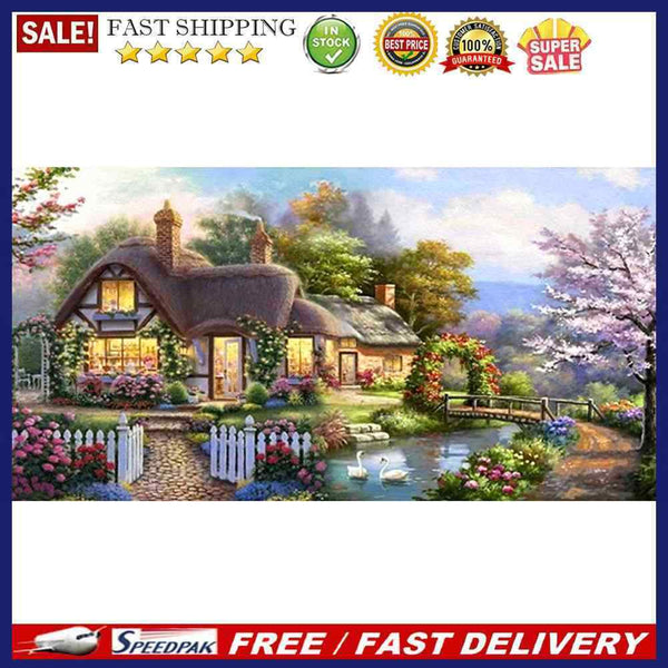 DIY Full Round Diamond Painting Garden Cottage Picture Rhinestone Handwork
