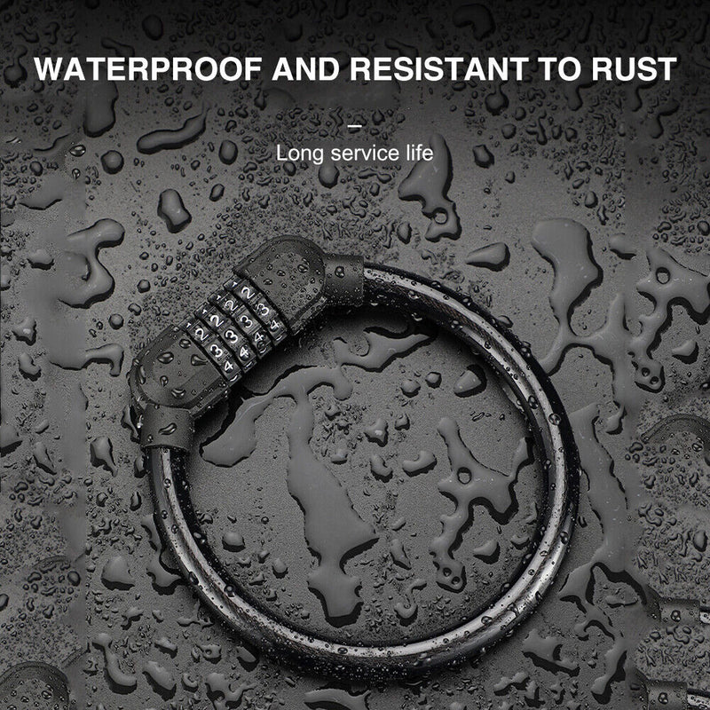 Bicycle Safety Cable Locks MTB Anti Theft 4 Digit Password Lock (Black) Newly