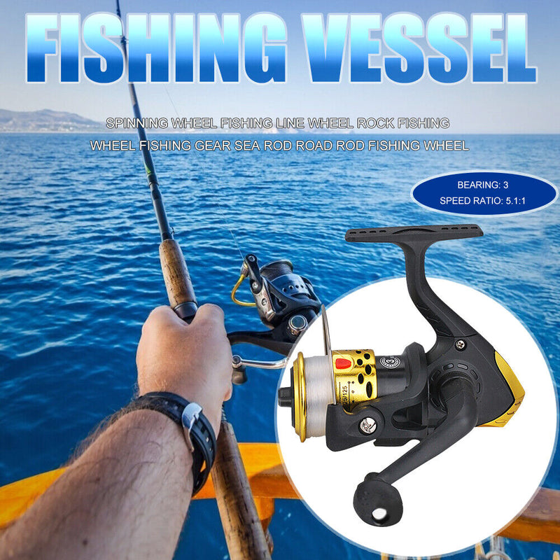 Spinning Reel 3BB Spool Wire Cup Gear Ratio 5.1/1 Sea Fishing Reel (Yellow)