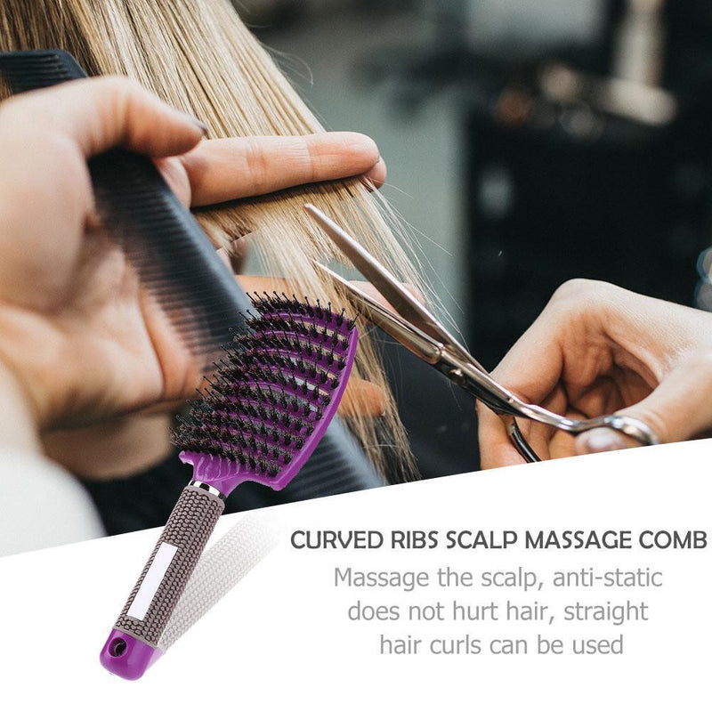 Scalp Massage Bristle Hair Comb Curly Straight Anti Static Hairbrush(Purple