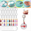 90PCS Clear Blanks Circle Discs Key Ring Pendant Acrylic Keychain Tassel