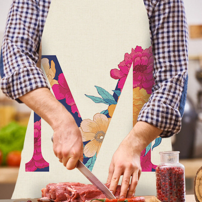 Flower M Printed Linen Apron Waterproof Kitchen Cooking Bibs (82x68cm)
