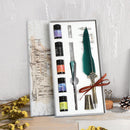 Starry Sky Fountain Dip Pen Set Gradient Feather Ink Pen (Dark Green) Newly