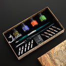Starry Sky Glass Fountain Dip Pen Stationery Calligraphy Pen (Dark Green) Newly