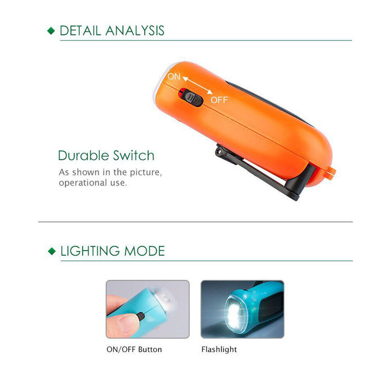 Hand Crank Solar Dynamo Torch Lamp Outdoor Emergency LED Flashlight (orange