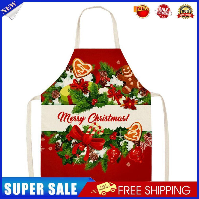 Merry Christmas Linen Kitchen Apron Waterproof Cooking Pinafore (82x68cm)