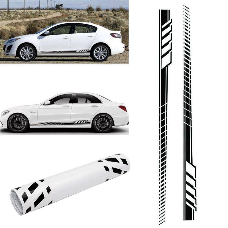 2pcs Car Body Stickers Long Stripe Side Skirt Decoration Decals (Black) Newly