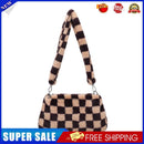 Women Winter Plush Shoulder Bag Cute Print Underarm Bags (Brown Checkered)