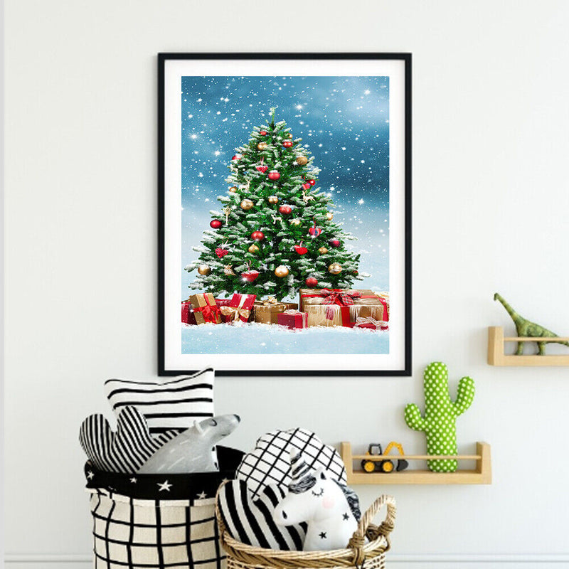 Hand Painted Oil Paint By Numbers Christmas Tree Digital Drawing On Home Canvas