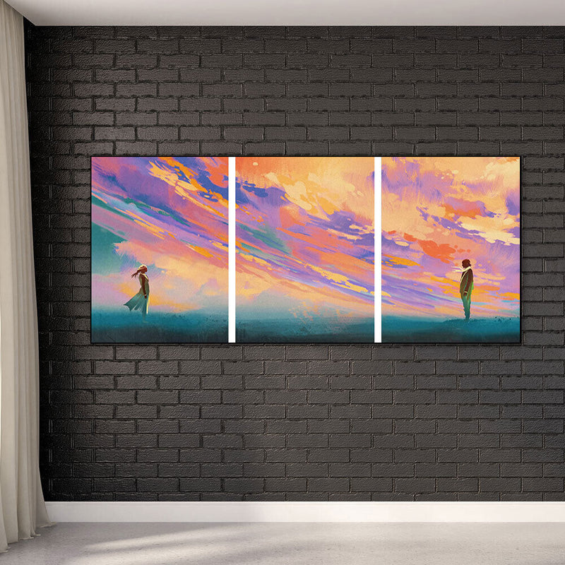 3 Panels Sunset Couples Oil Paint By Numbers Kits DIY Craft Coloring Drawing Art