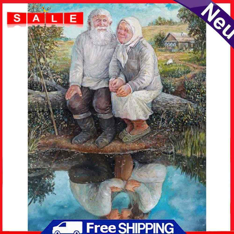5D Rhinestone Pictures DIY Couple By River Full Round Drill Diamond Painting Kit