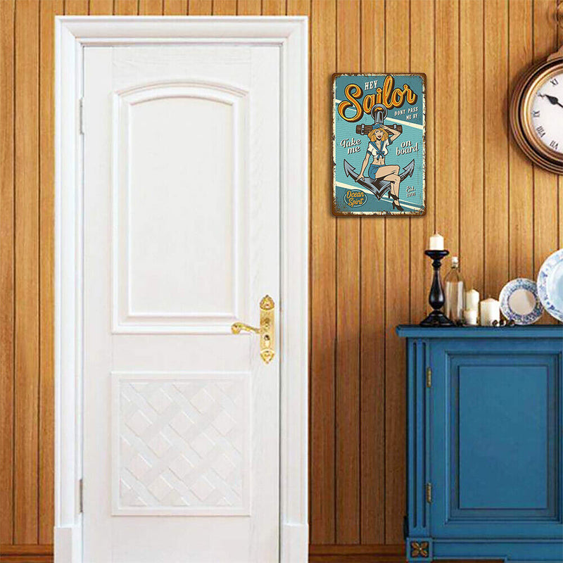 Person on Advertisement Metal Tin Painting Signs Cave Plates Bar Pub Wall Poster