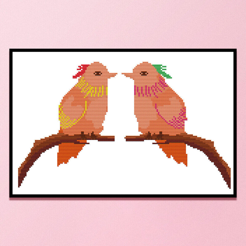 14CT Partial Cross Stitch Bird on Branch Stamped DIY Animal Embroidery Kits
