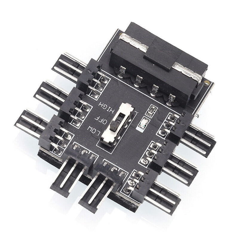 1 to 8 Computer Chassis Fan Hub Cooling Speed Controller 12V Power Supply Cooler