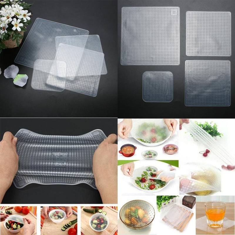 3x4pcs Silicone Fresh Food Grade Plastic Wrap (White)