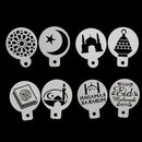 8pcs Eid Mubarak Coffee Spray Stencils Cookie Pastry Cakes Molds Festival Partys