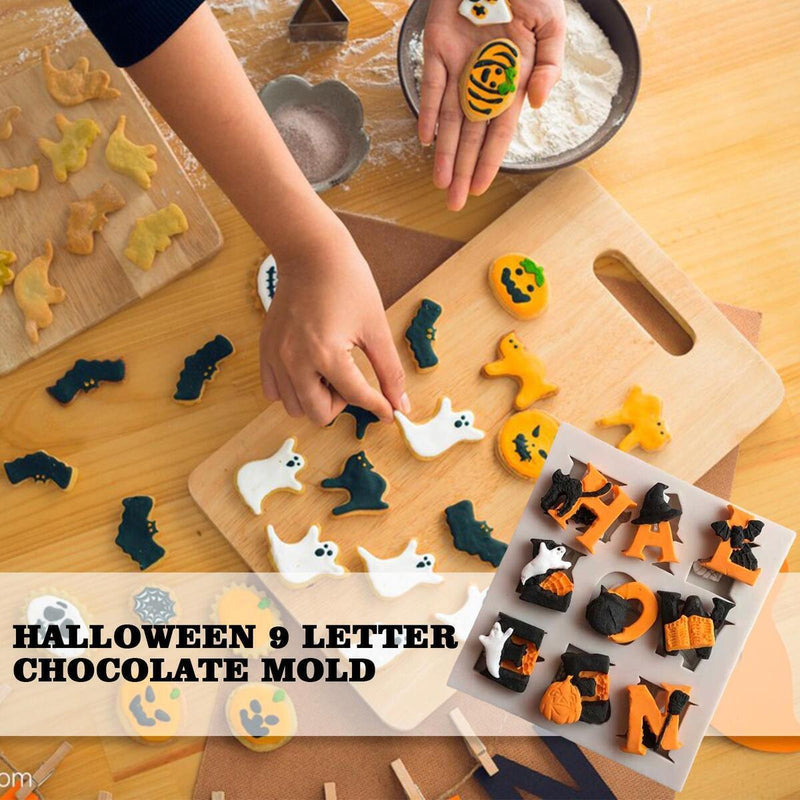 Halloween Letter Alphabet Silicone Chocolate Fondant Cake DIY Moulds Mold Q6I9