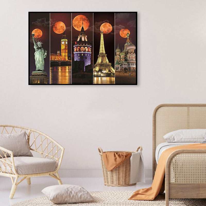 #A World Famous Places Full Cross Stitch 14CT Cotton Thread Printed Embroidery K