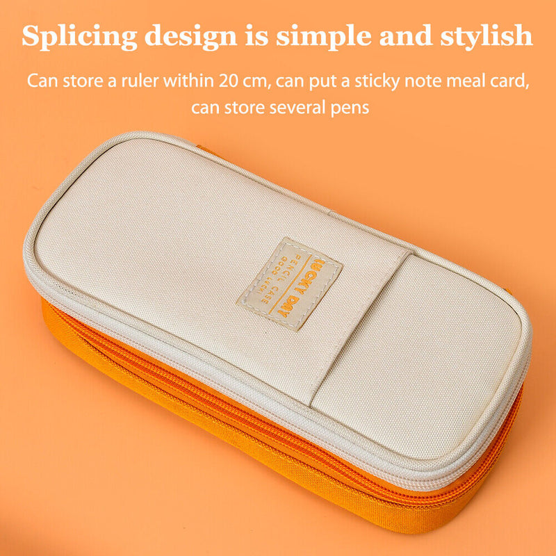 Canvas Pencil Case Double Layer Large Capacity Stationery Pen Box (Yellow) Newly