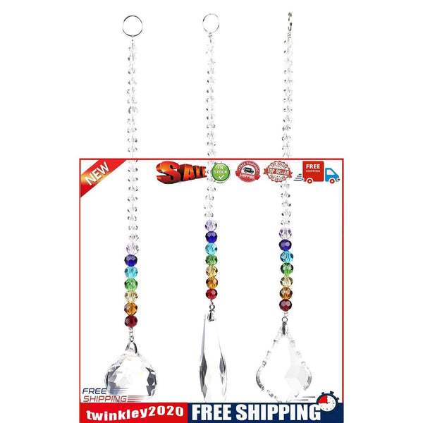 Crystal Ornaments 3 Pack Clear Glass Crystal Hanging Decoration with Chain