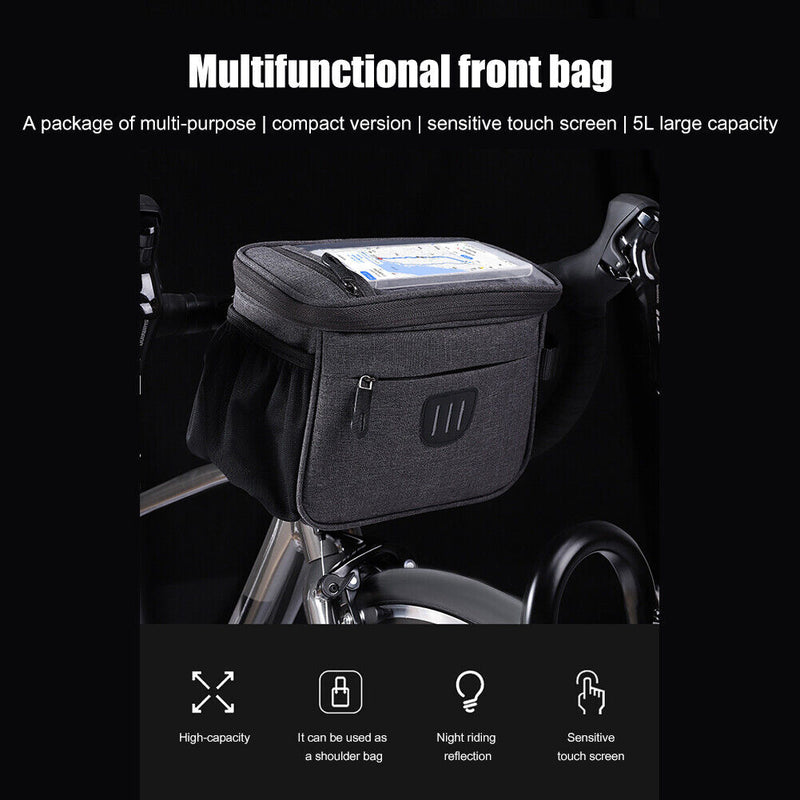 5L Bicycle Handlebar Front Packs Large Touch Screen MTB Pannier Shoulder Bags