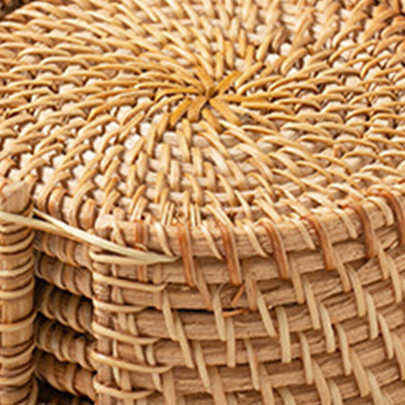 #A 6pcs Round Rattan Insulated Coasters Set Kitchen Table Bowl Drink Cup Mats
