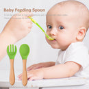 Baby Spoon Silicone Wooden Baby Feeding Spoon Accessories Kids Birthday Gifts