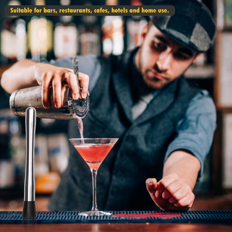 Stainless Steel Ice Crusher Wine Mixing Stick Cocktail Muddler Shaker Bar T