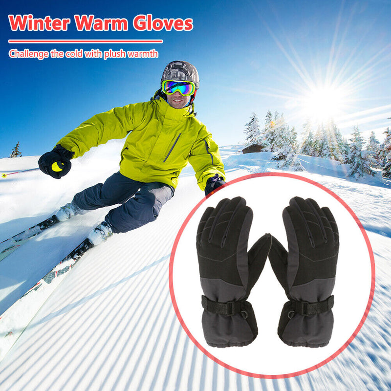 2pcs Kid Winter Thickened Warm Ski Gloves Waterproof Mittens (Black 7-12Y)