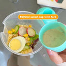 Portable Cup with Fork - Low-cal Food Container for Cereal Oatmeal (Green)
