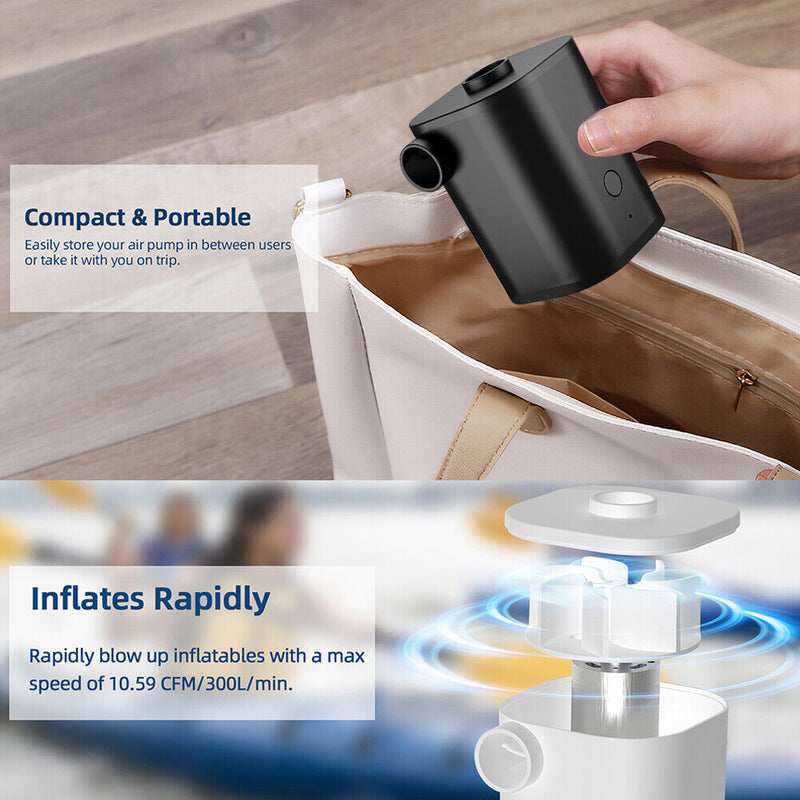 Electric Inflatable Air Pump for Air Beds Swimming Rings Boat Sofa (Black)