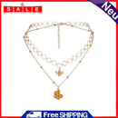 Korean Hollow Circle Choker Women Double Layer Bee Pendant Necklace Jewelry Gift