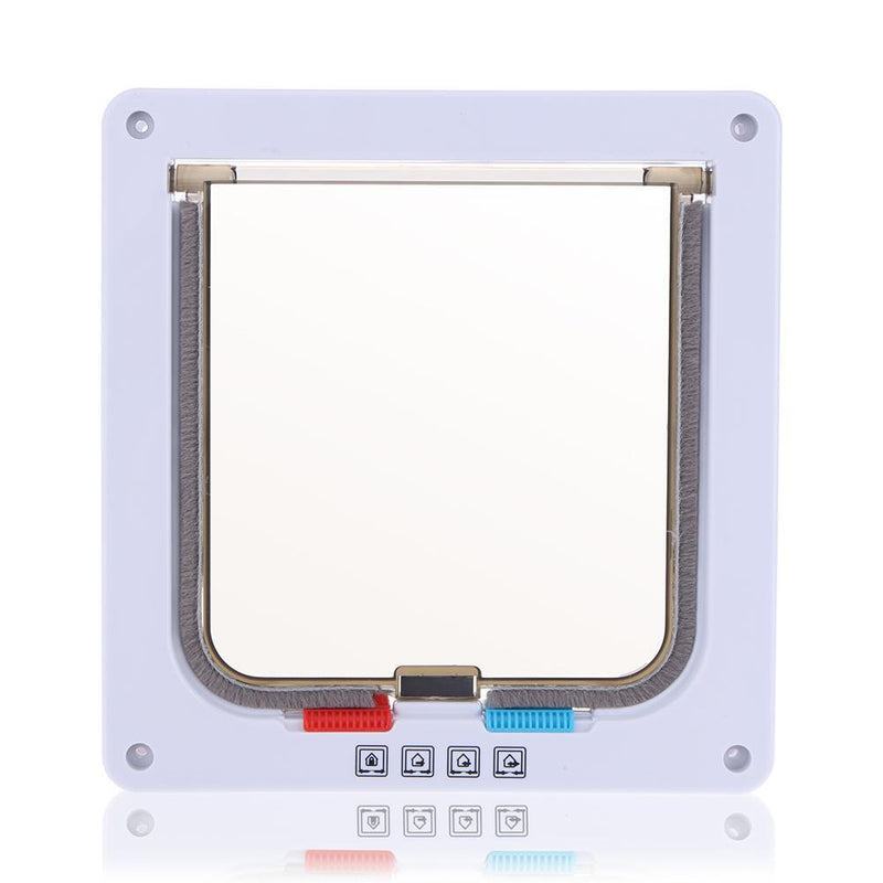 4 Way Lockable Dogs Cat Security Flap Door Kitten Puppy Pets Gate (White S)
