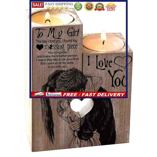 Wood Tealight Candle Holder, Set of 2 Combined Heart Decorative Candle Stands