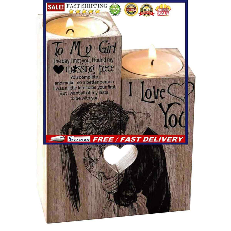 Wood Tealight Candle Holder, Set of 2 Combined Heart Decorative Candle Stands