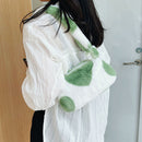 Fashion Women Flower Heart Printing Plush Shoulder Bag Tote Handbag (Green)