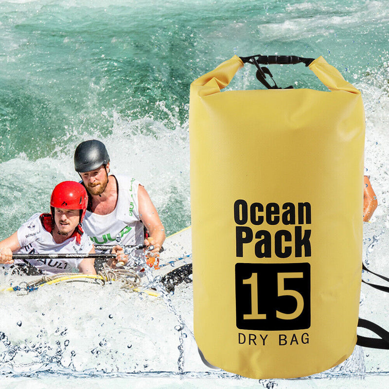 Waterproof Dry Bag Pack Sack Swimming Kayaking River Trekking (15L Yellow) Newly