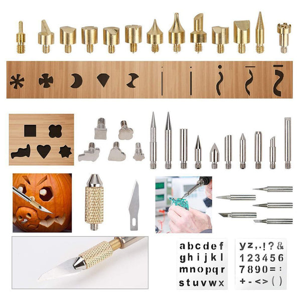 Pyrography Marking Wood Burning Pen Tips Kit Soldering Iron Head Set Stencil