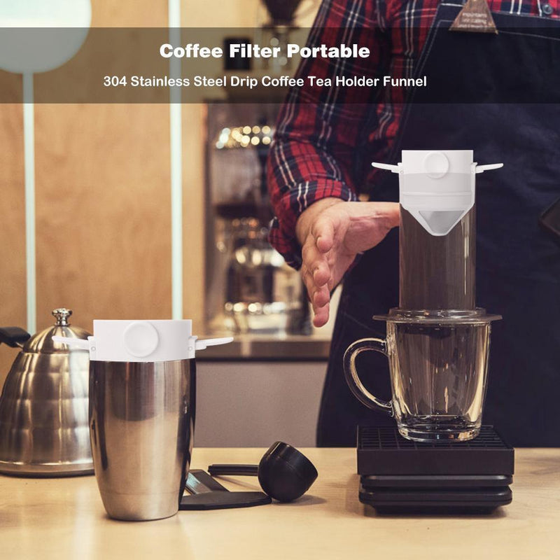 Stainless Steel Folding Coffee Filter with Brush Coffee Dripper (Black)