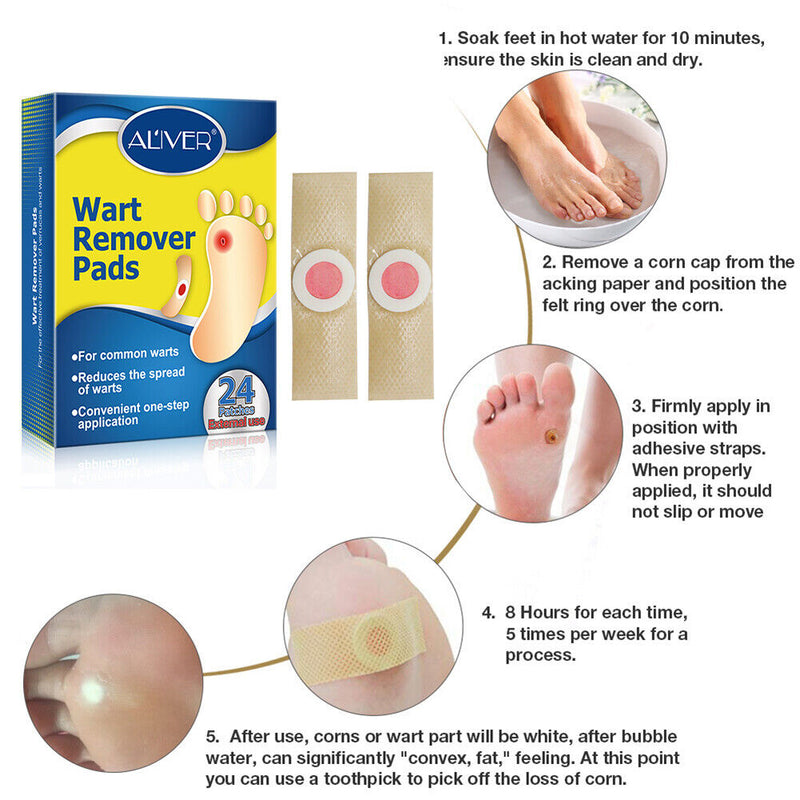 24pcs Feet Warts Remover Pads Plantar Calluses Corn Stickers Foot Care Plaster