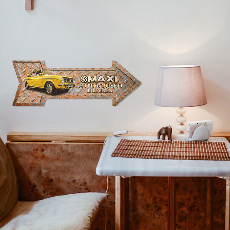 Arrow Shape Retro Metal Sign Rusty Texture Design Metal Painting Yellow Car