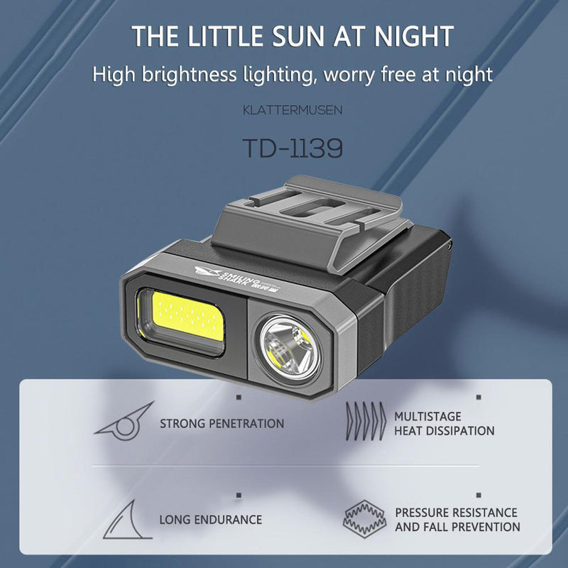 COB LED Sensor Headlamp Waterproof Headlight Clip-on Cap Torch Light (Grey)